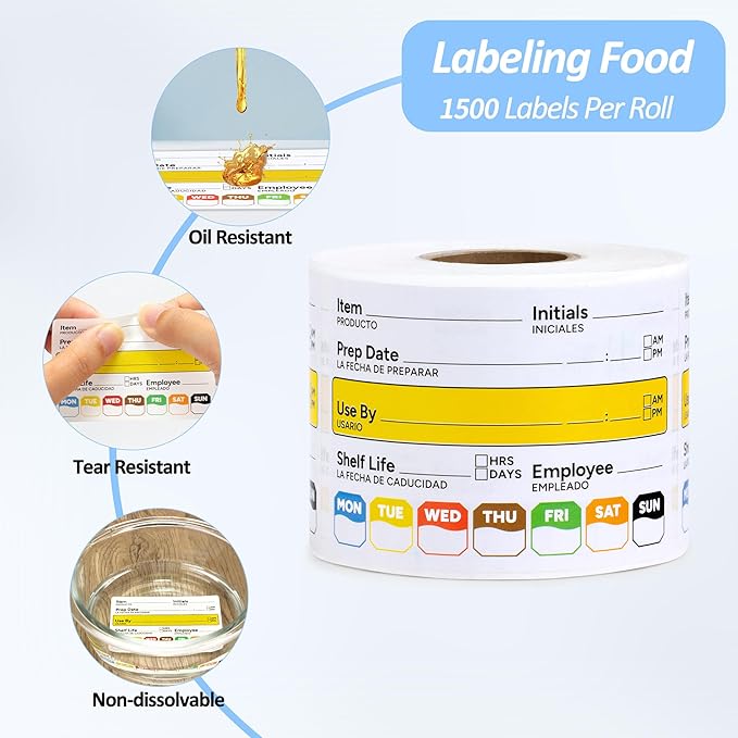 Restaurant Quality Shelf Life Food Rotation Labels Vinyl, 2” x 3” Self-Adhesive Removable Freezer Food Labels, Perfect for Reusable Containers, Easy to Remove, Food Safety Date Sticker (5 PCS)