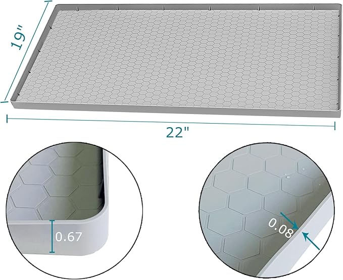 Jacooxi Under Sink Mat 22 x 19, Silicone Under Sink Protector Mat for Kitchen Waterproof, Easy to Clean Bathroom Cabinet Mat Organizers and Storage, Light Grey