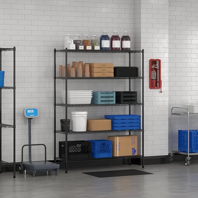 Commercial NSF Listed Black Epoxy Stationary Wire Shelving Kit 18" x 54" x 74", with 5 Shelves Perfect for Warehouse, Walk-in Refrigerator, Freezer, Grocery Store, Restaurant, Dishroom