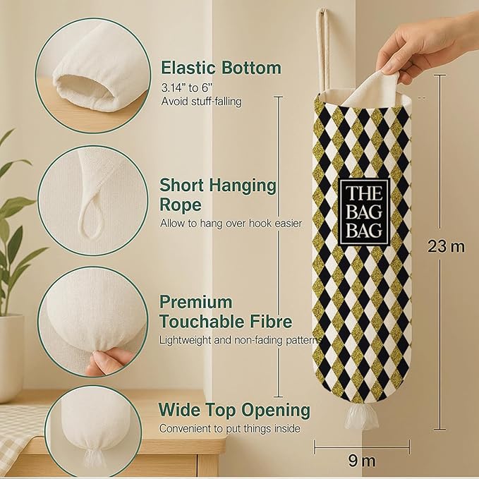 The Bag Bag Grocery Bags Holder, Argyle Buffalo Check Plaid Grocery Bags Holder Organizer For Shopping Sack, Reusable Hanging Trash Sack Dispenser, Kitchen Gift For Women Family Friends Grandma Mom