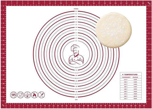 Dough Mat Silicone Baking Mats for Rolling Pastry Kneading Sheet Sourdough Bread Baking Supplies Red 28x20"