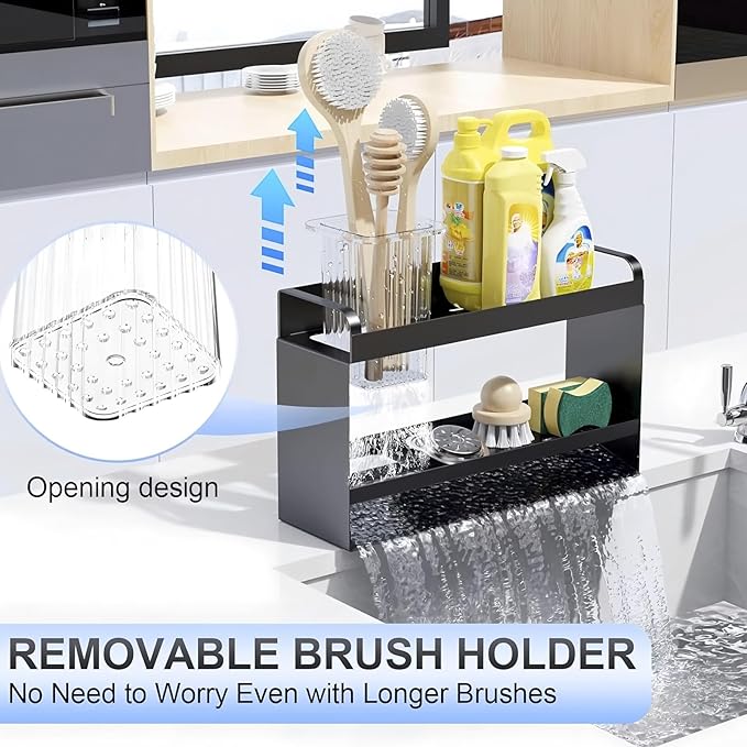 BREIS Sponge Holder for Kitchen Sink, Caddy Organizer with Rag Holder, Countertop Self-Draining Sponge Caddy, Rustproof Sink Storage Rack for Soap Dispenser Storage Accessories (2-Tier Gray)