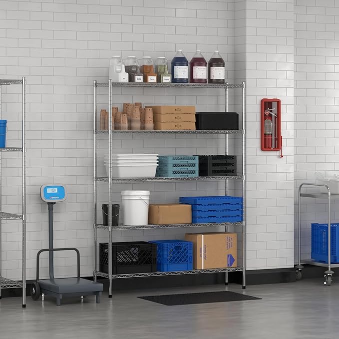 Commercial NSF Listed Chrome Stationary Wire Shelving Kit 14" x 54" x 74", with 5 Shelves Perfect for Warehouse, Walk-in Refrigerator, Freezer, Grocery Store, Restaurant, Dishroom