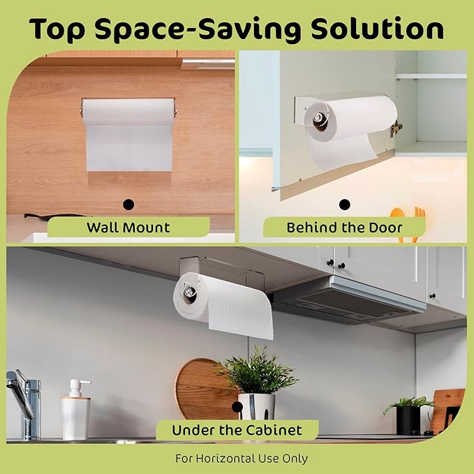 Clear Acrylic Paper Towel Holder Wall Mount Paper Towel Holder Under Cabinet, Wall Mounted Undermount Hanging Paper Towels Holder Dispenser, Holds Jumbo Rolls, Adhesive Strips & Screws Included
