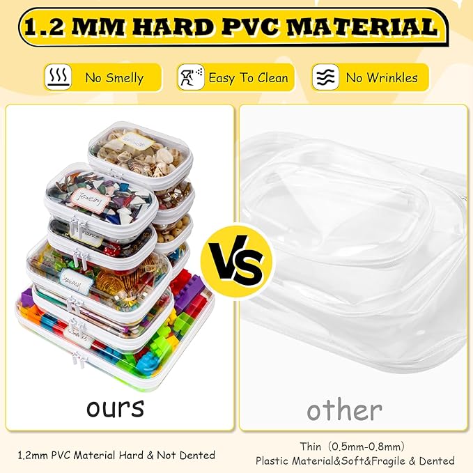9 Pack Clear Hard Shell Zipper Case,Waterproof Toiletry Cosmetic Bag,Toy Organizers and Storage Box,Diaper Bag Organizer,Pencil Case,Clear Plastic Zipper Pouches for Office Home Storage(L,2S,6Mini)