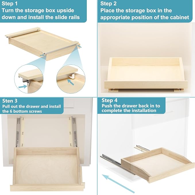 ROOMTEC Pull Out Cabinet Organizer with Soft Close, 16-1/2" W x 21" D, Pull Out Cabinet Drawer for Kitchen cabinets, Pull Out Cabinet Shelf, Finished, Bottom Assembly, 2PCS