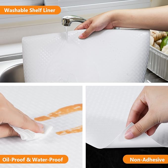 StaHom Shelf Liners for Kitchen Cabinets Refrigerator Liners Waterproof Kitchen Cupboard Liner Durable Plastic Drawer Mats EVA Non Adhesive Fridge Liner for Shelves - White 17.5 x 78.7 Inches