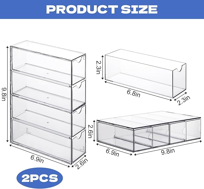 8 Drawers Drink Packet Organizer Drink Mix Holder Water Packet Organizer, Stackable Acrylic Water Flavor Packets Container for for Kitchen Countertop Pantry Cabinet