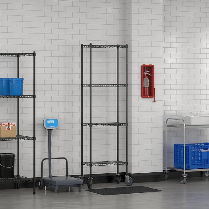 Commercial NSF Listed Black Epoxy Mobile Wire Shelving Kit 12" x 24" x 80", with 4 Shelves Perfect for Warehouse, Walk-in Refrigerator, Freezer, Grocery Store, Restaurant, Dishroom