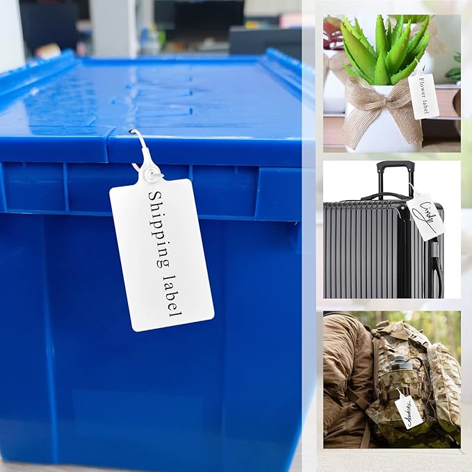 LeadSeals 100 Plastic Shipping Tags - Waterproof, Writable Labels for Security, Storage, Hanging - With Marker Pen (White)
