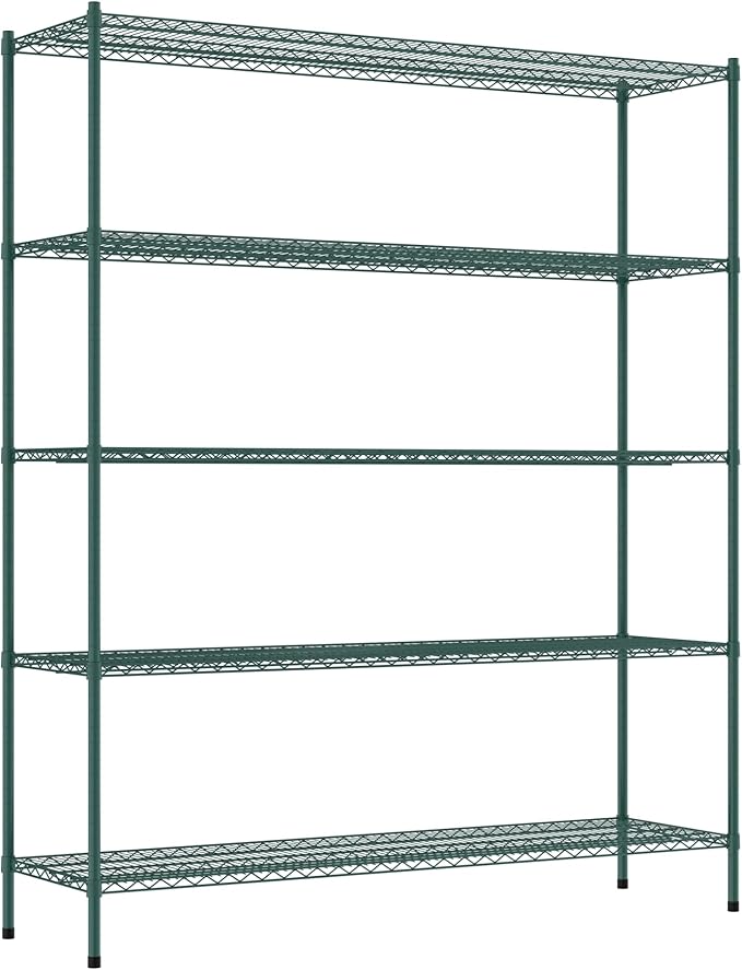 Commercial NSF Listed Green Epoxy Stationary Wire Shelving Kit 21" x 72" x 86", with 5 Shelves Perfect for Warehouse, Walk-in Refrigerator, Freezer, Grocery Store, Restaurant, Dishroom