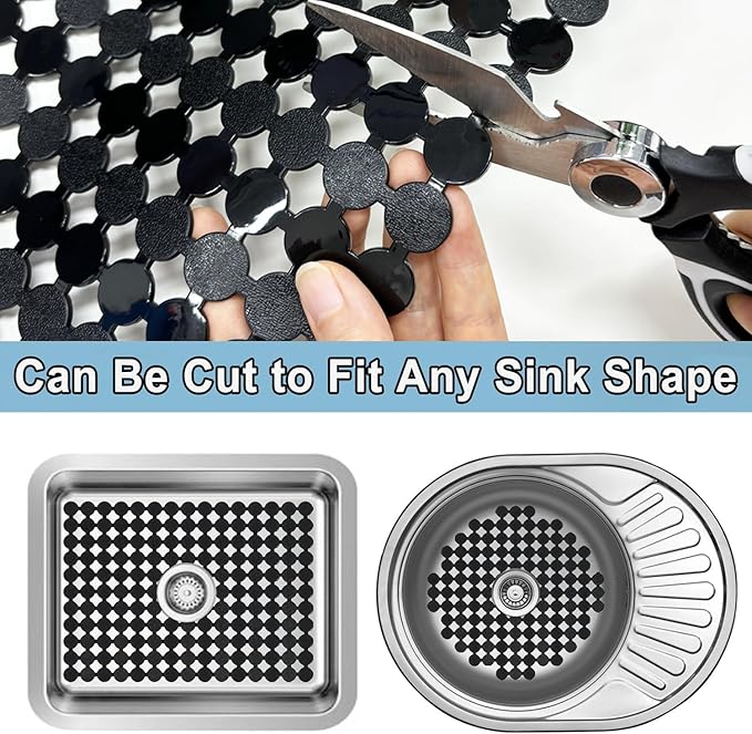 YTCYKJ Kitchen Sink Mat,2 Pack Sink Protectors for Kitchen Sink,Sink Mats with Scissors for Stainless Steel/Ceramic Sinks, Fast Draining,Easy to Clean,Diy Cut,15.7 X 11.8 Inch(Dark Black)