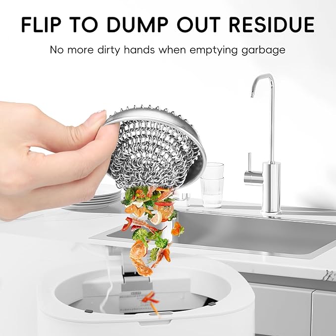 Kitchen Sink Strainer (1-Set Silver): with Adapter, Flexible Insert Chain Mesh Screen. 304 Stainless Steel, Clog-Free Catcher for Universal Sizes (Garbage Disposal)