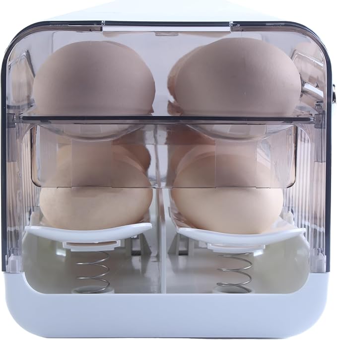 Sansam Egg Holder for Fridge, Automatic Rolling Egg Organizer for Refrigerator, Plastic Egg Container & Tray, Stackable Dispenser and Storage Bin with Sturdy Lid to Saving Space (Grey)