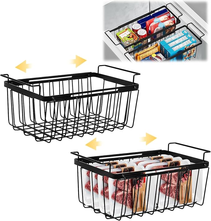 Large Chest Freezer Organizer Bins, Expandable Stackable Freezer Baskets Adjustable from 15.6" To 24.3" Freezer Chest Organizer Stackable Freezer Storage Containers with Hanging Handles