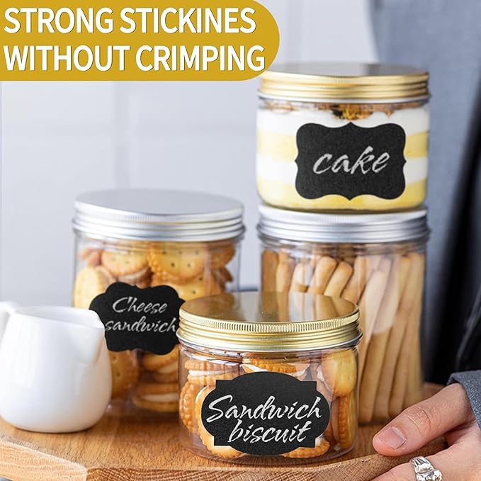 Reusable Self-Adhesive Jar Labels – 160-Piece Chalkboard Sticker Set with Gold Pen, Cleaning Towel & Scissors, Easy-Peel Vinyl Jam Jar Labels for Jars, Bottles, Pantry Containers & More