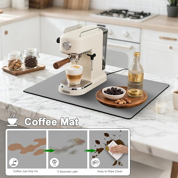 Dish Drying Mat & Coffee Mat for Kitchen Counter, Absorbent Microfiber Waterproof Mat with Non-Slip Backing, Multi-Size Multi-Color Options, Sink and Coffee Bar Accessories