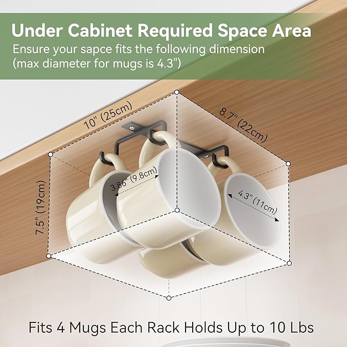 ECROCY Mug Hooks Under Cabinet Space-Saving, Easy Screw Mounting, Metal Coffee Cup Hooks 3 Pack