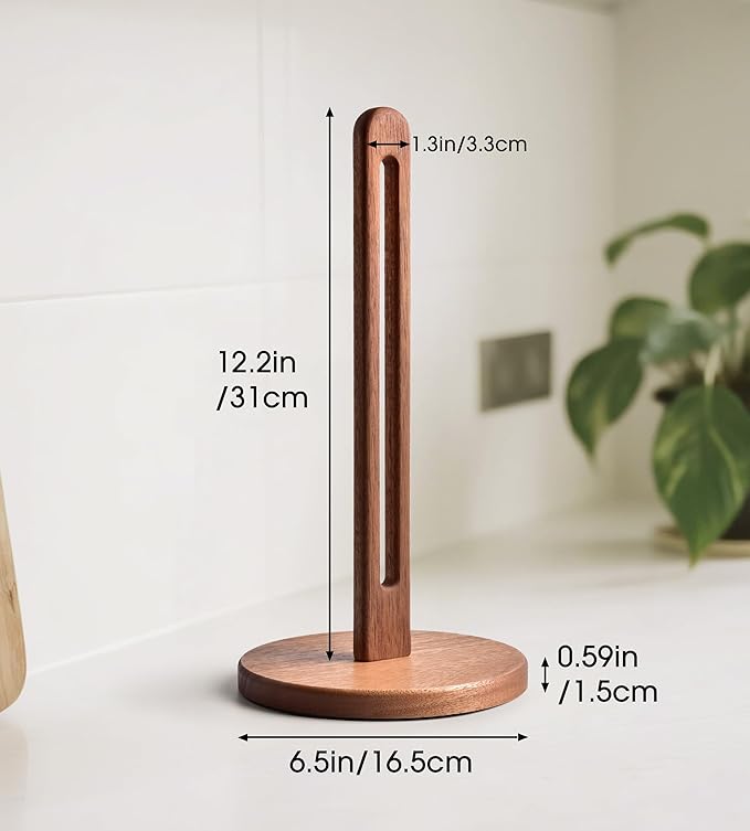 Acacia Wooden Paper Towel Holder Stand for Jumbo Roll - Stylish Kitchen Paper Rack Bathroom Towel Roll Stand Organizer, UA, Solid Wood Simply Standing Countertop Paper Roll Holder, Large