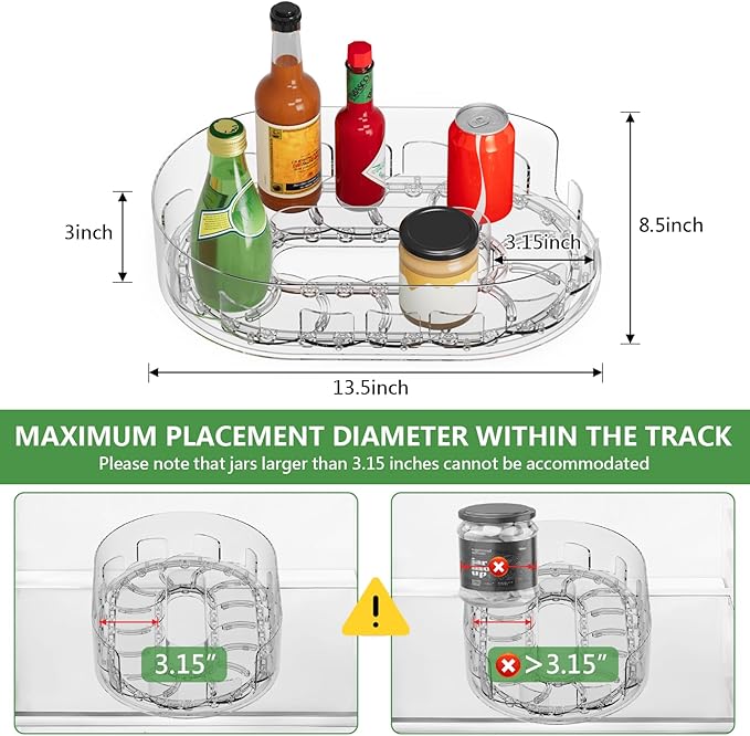 360° Rotating Lazy Susan for Refrigerator, 13.5''x8.5'' Clear Lazy Susan Turntable for Refrigerator Organizers and Storage, Kitchen, Table Top, Cabinet, Pantry, Countertop, 1 Pack
