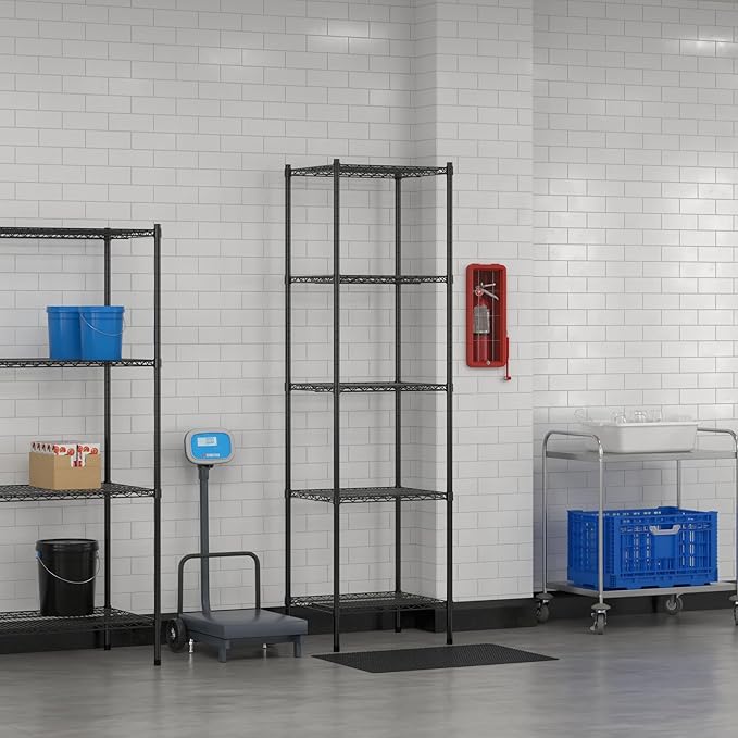 Commercial NSF Listed Black Epoxy Stationary Wire Shelving Kit 21" x 24" x 86", with 5 Shelves Perfect for Warehouse, Walk-in Refrigerator, Freezer, Grocery Store, Restaurant, Dishroom
