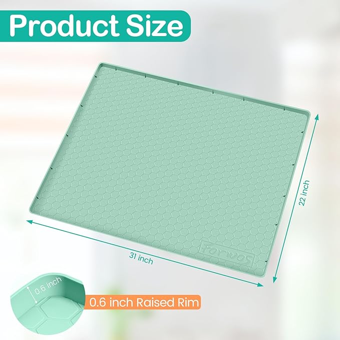 FORWOS Waterproof Under Sink Mat 31" x 22", Silicone Cabinet Liner, Rubber Protector for Kitchen and Bathroom, Keeps Cabinets Clean, Dry, and Organized (Mint Green)