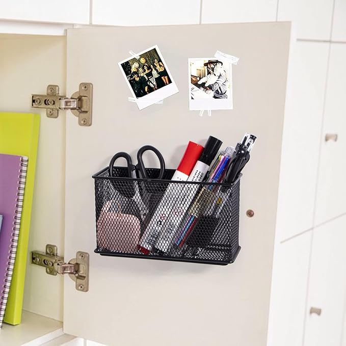 dedoot Magnetic Basket for refrigerator Storage Pencil Holder Basket Mesh Black Strong Magnetic Pen Holder for Refrigerator ,Whiteboard, Locker, Home and Office Organizer, 6.3x2.3x3.6inch,2 Pack