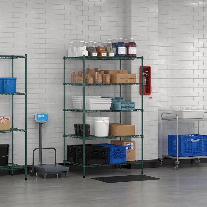 Commercial NSF Listed Green Epoxy Stationary Wire Shelving Kit 30" x 42" x 74", with 5 Shelves Perfect for Warehouse, Walk-in Refrigerator, Freezer, Grocery Store, Restaurant, Dishroom