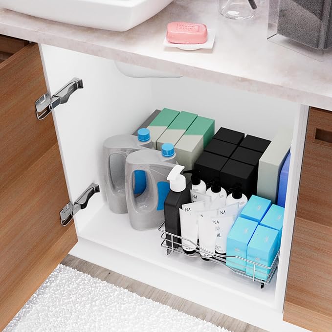 Home Zone Living Pull Out Kitchen Cabinet Organizer with Slide Out Drawer for Space Saving Storage, 17” W x 21” L