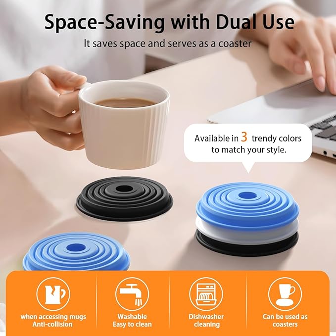 Mug Stacker & Storage Organizer – Expandable, Stackable Cup Holder for Kitchen Cabinet or Pantry – Space-Saving Solution for Tea Cups & Coffee Mugs (6Pcs Blue)