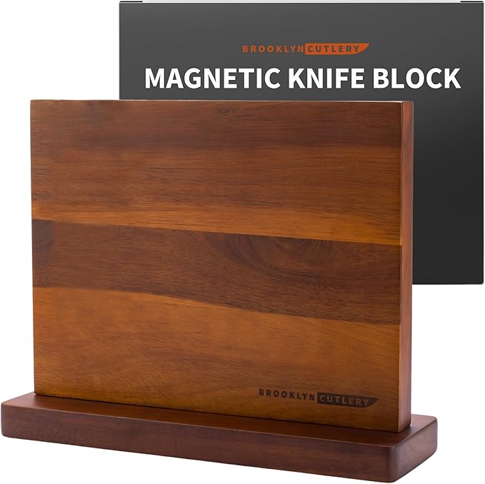 Magnetic Knife Block, Acacia Wood Magnetic Knife Holder for Kitchen Counter Universal Knife Block Without Knives (12 x 10)