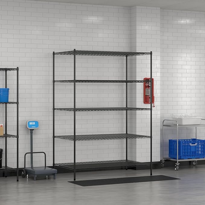 Commercial NSF Listed Black Epoxy Stationary Wire Shelving Kit 36" x 60" x 86", with 5 Shelves Perfect for Warehouse, Walk-in Refrigerator, Freezer, Grocery Store, Restaurant, Dishroom