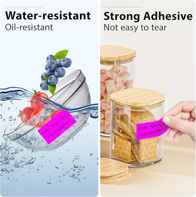 PALAIBEIQI 1x2 inch Blank Removable Freezer Labels Printable Rectangle Stickers 500PCS Water Oil Resistant with Perforation Line for Food Containers Jars Pantry Organization, Fluorescent Purple