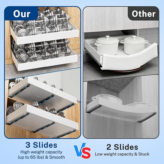 2 Pack Pull Out Cabinet Organizer Expandable Width(12.2"-20.47") & 21"Deep, Insputer Slide Out Drawers for Kitchen, Pantry with Magnetic Panel, Upgrade 3 Slide Rails, No Drill Adhesive Roll Out Shelf