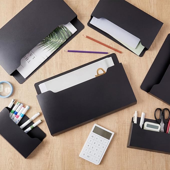 Fuutreo 6 Pcs Magnetic Wall File Organizer Magnetic Wall File Holder Refrigerator Magazine Holder for Mail Letters Paper(Black,12.6x9.5, 9x7, 6.6x4.8 Inch)