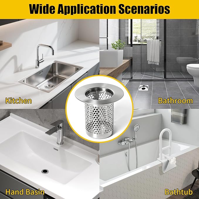 Bathroom Sink Drain Strainer, 304 Stainless Steel Hair Catcher for Bathtub Shower Floor Drain, Bathtub Drain Cover Strainer Basket Fit 1.1" to 1.97" Drain Hole (2PCS)