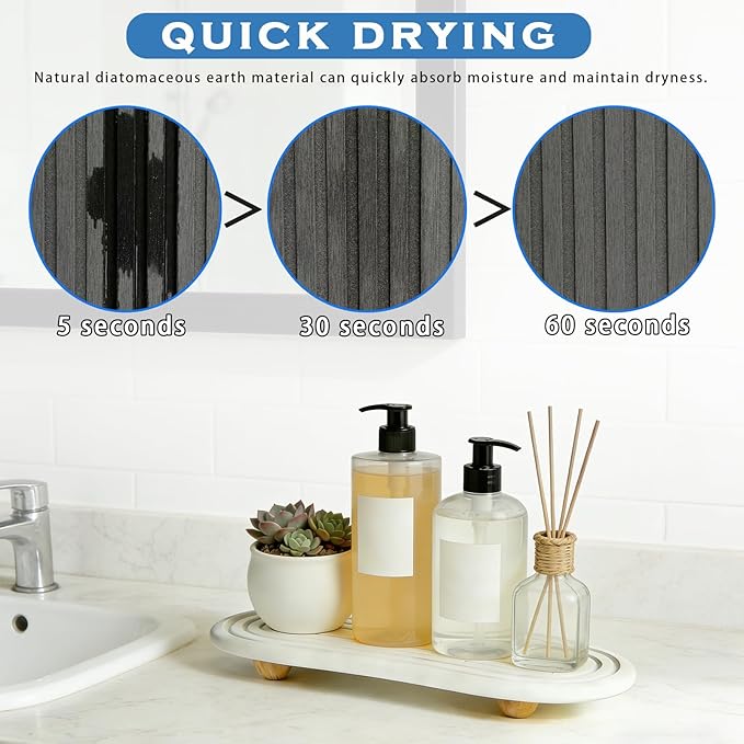 Instant Dry Sink Tray, Anti-Slip Stone Sink Caddy, Durable Kitchen Sink Organizer, Quick Dry Water Absorbing Stone Tray for Bathroom Counter, Stone Soap Tray -White