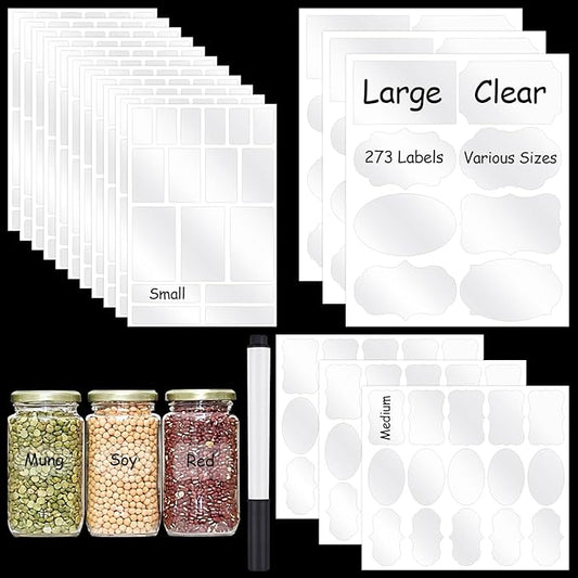 273 Pcs Labels for Jars, Waterproof Reusable Chalkboard Labels for Food Containers, Bottles, Blackboard Stickers with 1 Erasable Chalk Marker (Clear)