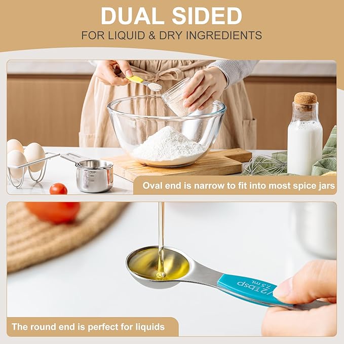 Stainless Steel Measuring Cups & Spoons Set, EWFEN Kitchen Tools Nesting Measuring Cups and Spoons, Set of 15 with Leveler