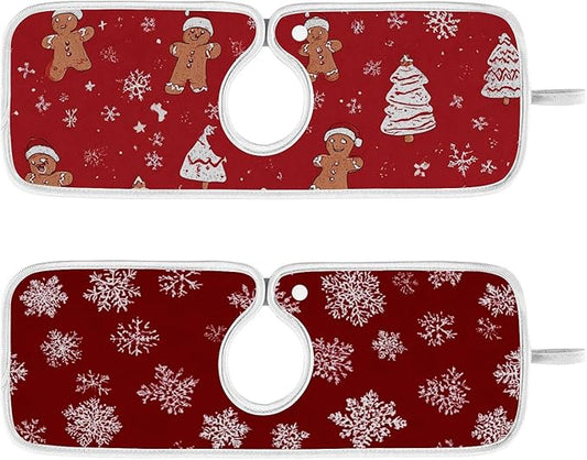 2 PCS Kitchen Sink Splash Guard 14.9 Inch Faucet Mat for Kitchen Sink Bathroom Sink Faucet Absorbing Drip Drain Mat Pad Microfiber Soft Washable Red Christmas Gingerbread Snowflakes