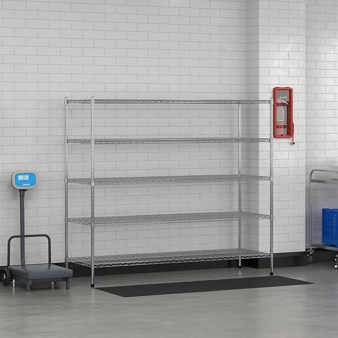 Commercial NSF Listed Chrome Stationary Wire Shelving Kit 24" x 72" x 64", with 5 Shelves Perfect for Warehouse, Walk-in Refrigerator, Freezer, Grocery Store, Restaurant, Dishroom
