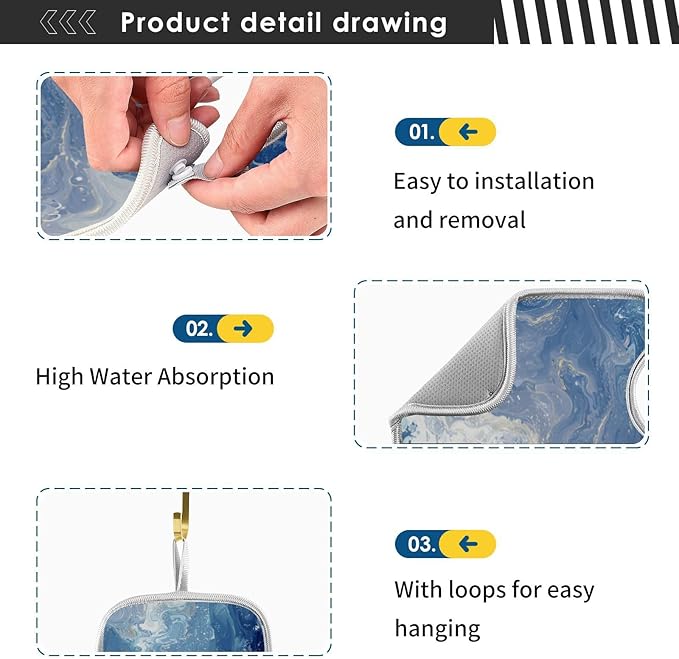 2 PCS Kitchen Sink Splash Guard 30 Inch Faucet Mat for Kitchen Sink Bathroom Sink Faucet Absorbing Drip Drain Mat Pad Microfiber Soft Washable Blue Fluid