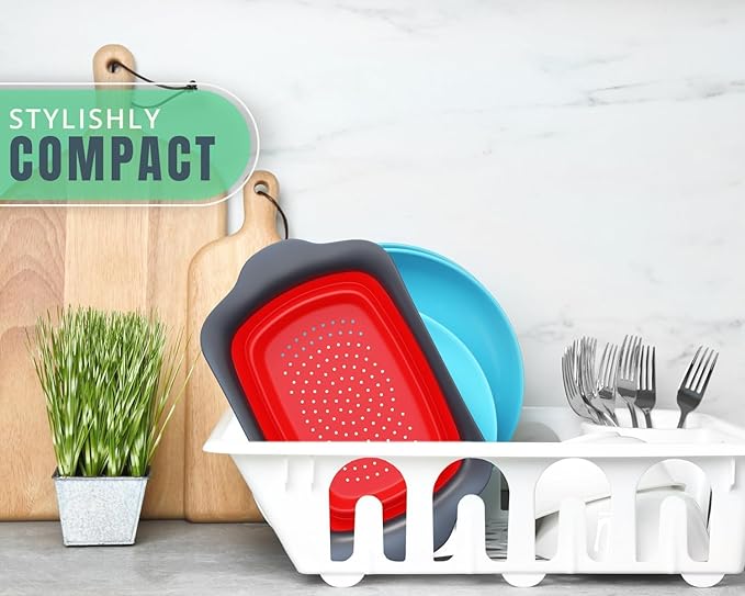 Comfify XL Large Kitchen Strainer - Collapsible Silicone Over-The-Sink Colander with Extendable Handles - Use with Pasta, Fruit, Berries & Veggie - 6 Quart - Red