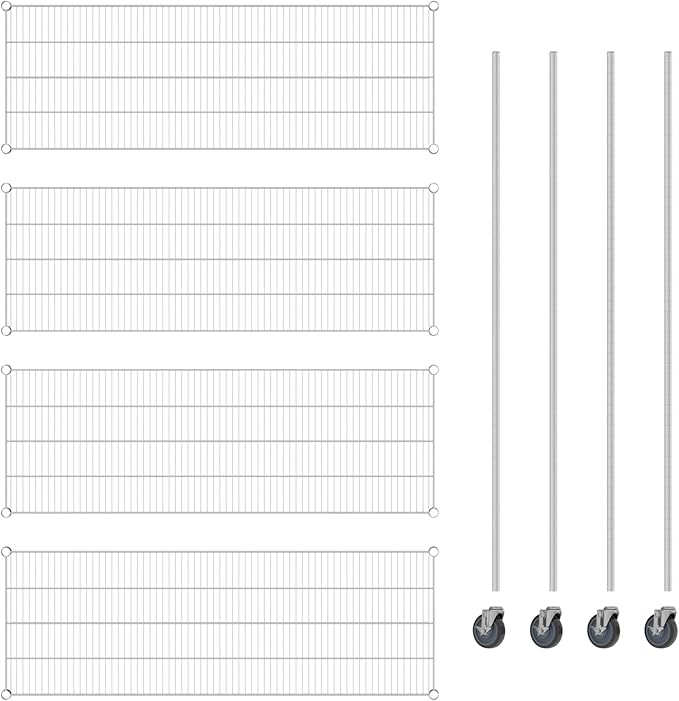 Commercial NSF Listed Chrome Mobile Wire Shelving Kit 21" x 60" x 80", with 4 Shelves Perfect for Warehouse, Walk-in Refrigerator, Freezer, Grocery Store, Restaurant, Dishroom
