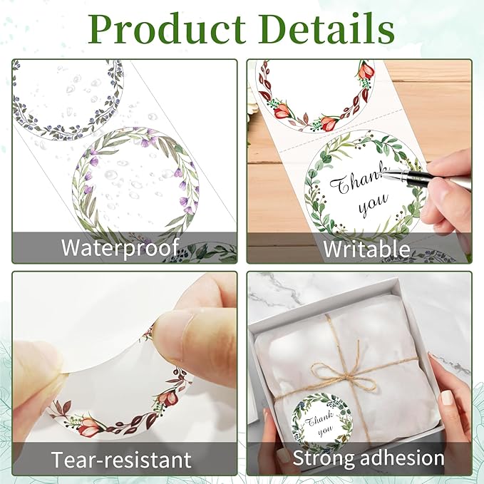 400Pcs Canning jar Labels,2 inch White Mason jar Labels,Christmas Gift Labels Tags Stickers,5 Design of Floral Wreath,Spice Labels Stickers for Storage Organizing Tags Envelop Seal