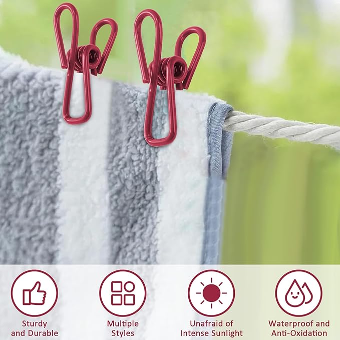 Multipurpose Metal Bag Clips - 2 Inch Colorful Sealer for Sealing Food, Paper Holder, Clothesline Clip for Laundry Hanging, Kitchen Bags (Red, 10PCS)