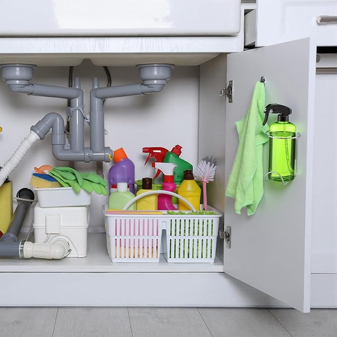 4 Pcs Spray Bottle Holder Wall Mount Heavy Duty Spray Bottle Rack Stainless Steel Storage Rack Garage Can Organizer Craft with Hardware (Silver)
