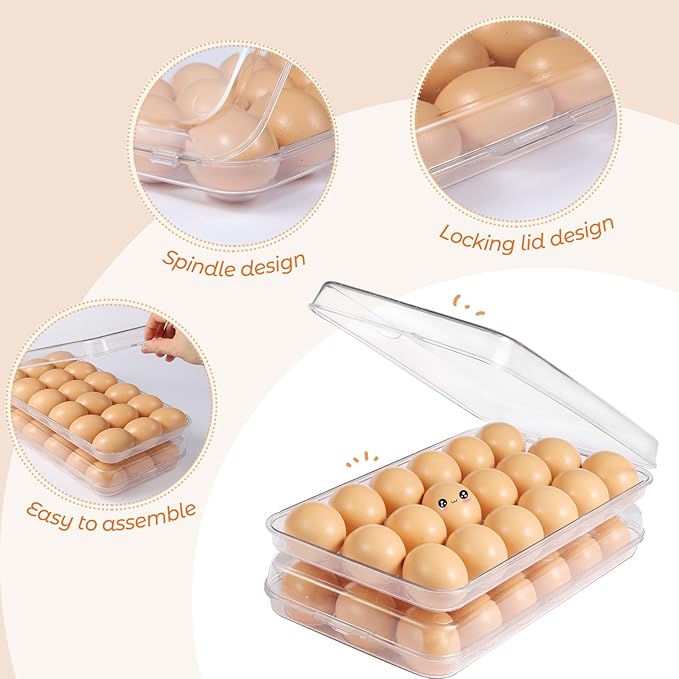 Pidea shop Egg holder for fridge - deviled egg containers with lid, Clear Stackable Plastic Egg Holder, Space-Saving 18 Egg refrigerator Organizer (Clear, Pack of 01)