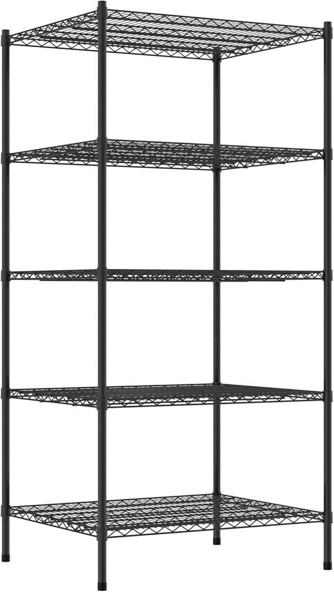 Commercial NSF Listed Black Epoxy Stationary Wire Shelving Kit 30" x 36" x 74", with 5 Shelves Perfect for Warehouse, Walk-in Refrigerator, Freezer, Grocery Store, Restaurant, Dishroom