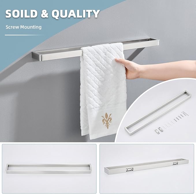 Angle Simple Towel Bar Brushed Nickel, SUS 304 Bath Towel Rack Holder for Bathroom Wall Mounted Storage Rail, 22.76"